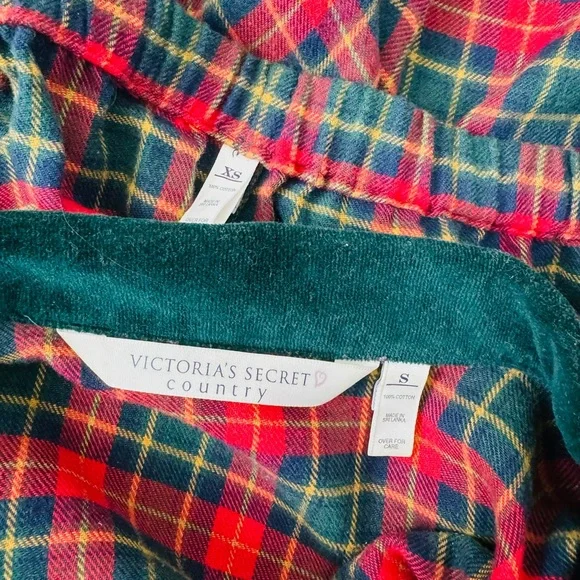 Victorias Secret Country Vintage Plaid Red and Green Pajamas Set Women’s Size XS - Picture 3 of 12